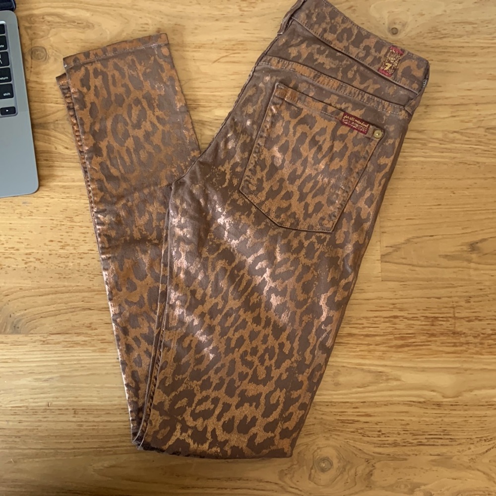 7 for All Mankind. Copper metallic leopard skinny jean. NWOT Size: 27